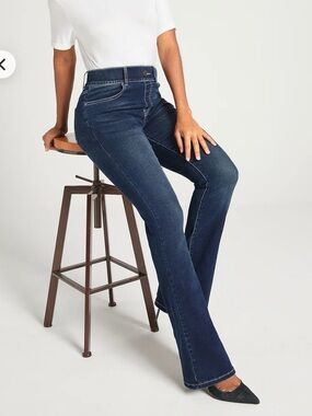 Betabrand‎ 4-Pocket Jeans Sz Large Boot Cut Flare Yoga Denim Pull on Pants